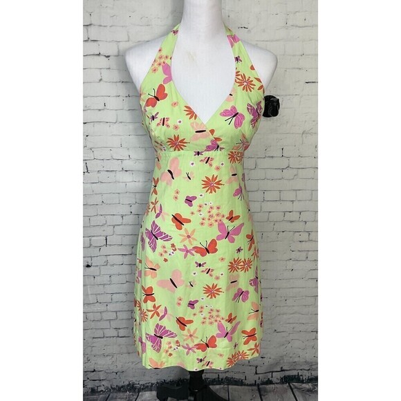 Lilly Pulitzer Womens Size 4 Dress Green Pink Butterfly Summer Halter Mini R2 - Picture 2 of 12